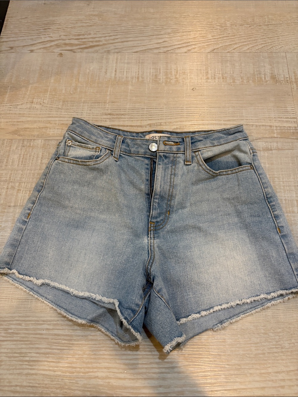 Guess Light Blue High-Rise Denim Shorts with Frayed Hem